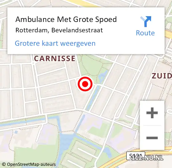 Locatie op kaart van de 112 melding: Ambulance Met Grote Spoed Naar Rotterdam, Bevelandsestraat op 2 september 2024 20:56