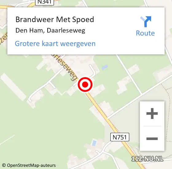 Locatie op kaart van de 112 melding: Brandweer Met Spoed Naar Den Ham, Daarleseweg op 2 september 2024 21:01