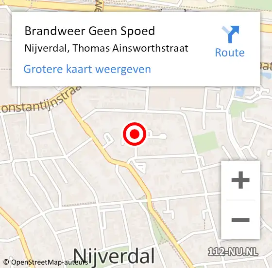 Locatie op kaart van de 112 melding: Brandweer Geen Spoed Naar Nijverdal, Thomas Ainsworthstraat op 2 september 2024 21:06