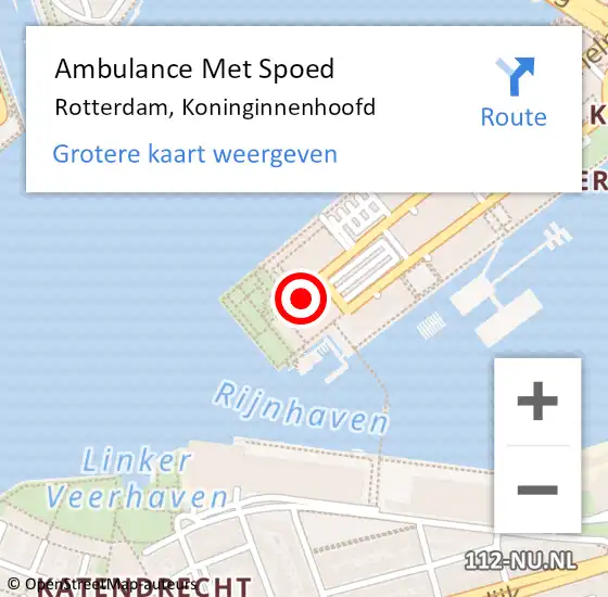 Locatie op kaart van de 112 melding: Ambulance Met Spoed Naar Rotterdam, Koninginnenhoofd op 2 september 2024 21:14