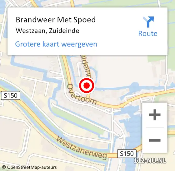 Locatie op kaart van de 112 melding: Brandweer Met Spoed Naar Westzaan, Zuideinde op 2 september 2024 21:28