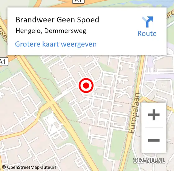 Locatie op kaart van de 112 melding: Brandweer Geen Spoed Naar Hengelo, Demmersweg op 2 september 2024 21:36