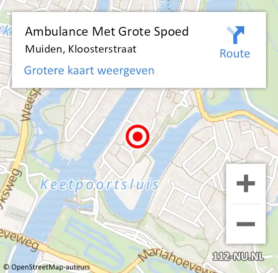 Locatie op kaart van de 112 melding: Ambulance Met Grote Spoed Naar Muiden, Kloosterstraat op 18 oktober 2014 18:04