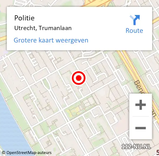 Locatie op kaart van de 112 melding: Politie Utrecht, Trumanlaan op 2 september 2024 21:58