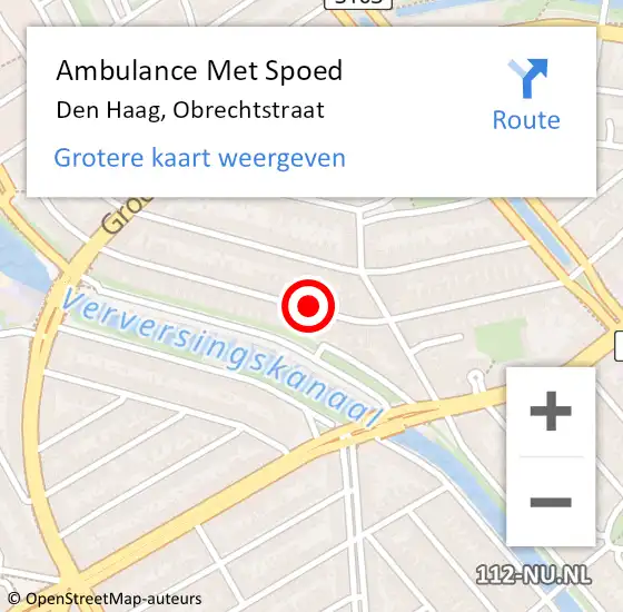 Locatie op kaart van de 112 melding: Ambulance Met Spoed Naar Den Haag, Obrechtstraat op 2 september 2024 21:58