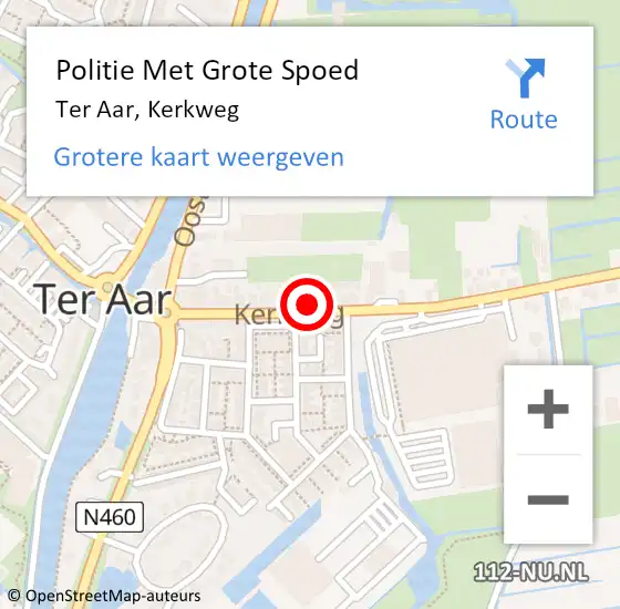 Locatie op kaart van de 112 melding: Politie Met Grote Spoed Naar Ter Aar, Kerkweg op 2 september 2024 22:45