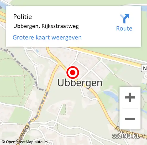 Locatie op kaart van de 112 melding: Politie Ubbergen, Rijksstraatweg op 2 september 2024 22:50