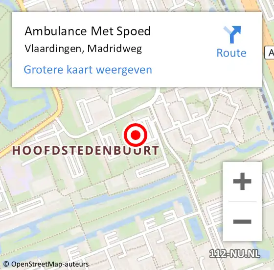 Locatie op kaart van de 112 melding: Ambulance Met Spoed Naar Vlaardingen, Madridweg op 2 september 2024 23:00