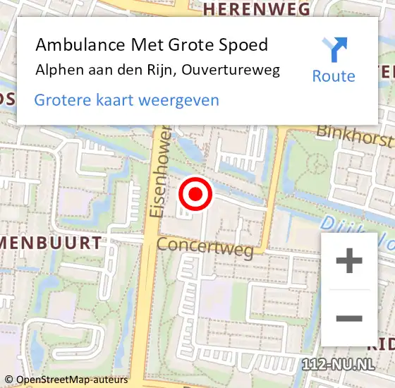 Locatie op kaart van de 112 melding: Ambulance Met Grote Spoed Naar Alphen aan den Rijn, Ouvertureweg op 2 september 2024 23:10