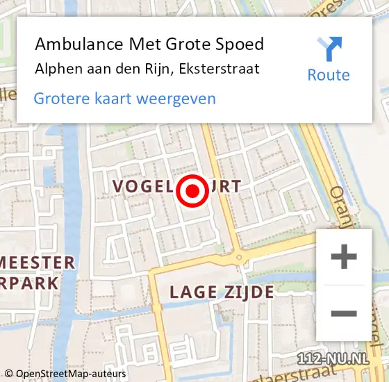 Locatie op kaart van de 112 melding: Ambulance Met Grote Spoed Naar Alphen aan den Rijn, Eksterstraat op 3 september 2024 00:11