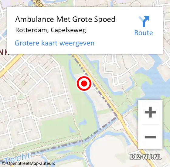 Locatie op kaart van de 112 melding: Ambulance Met Grote Spoed Naar Rotterdam, Capelseweg op 3 september 2024 00:27