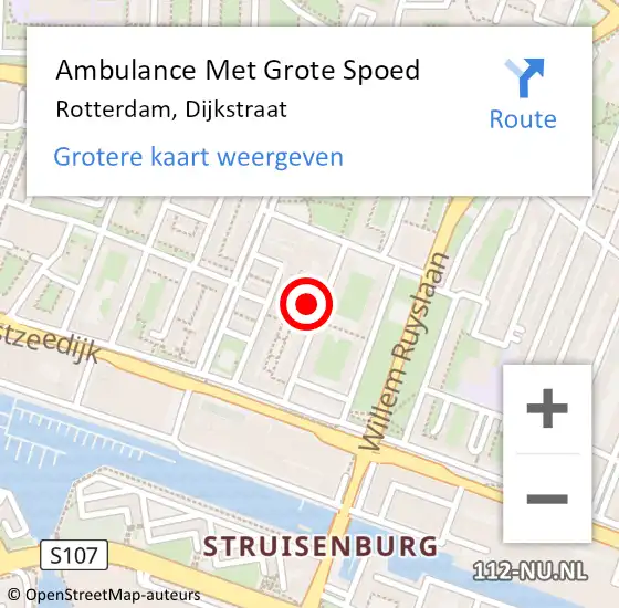 Locatie op kaart van de 112 melding: Ambulance Met Grote Spoed Naar Rotterdam, Dijkstraat op 3 september 2024 00:32