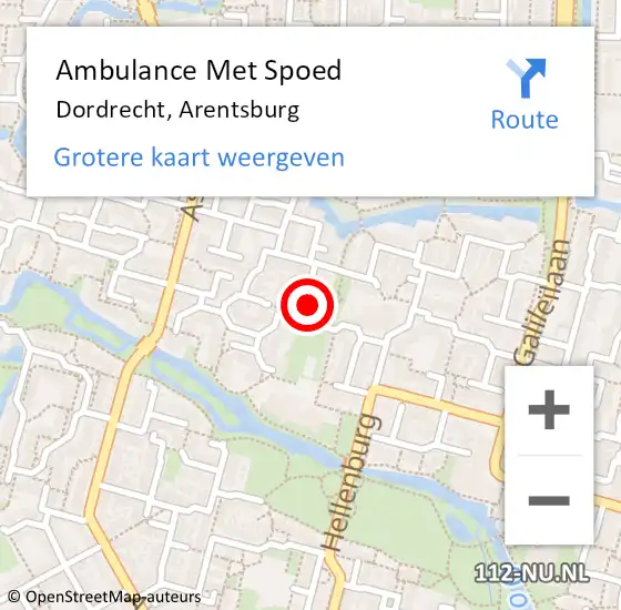 Locatie op kaart van de 112 melding: Ambulance Met Spoed Naar Dordrecht, Arentsburg op 3 september 2024 01:17