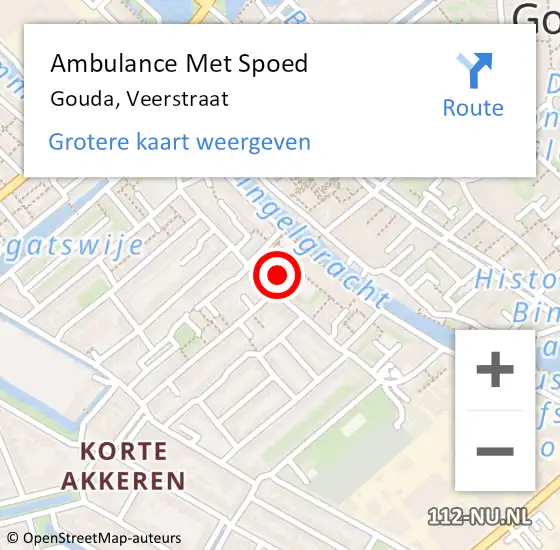 Locatie op kaart van de 112 melding: Ambulance Met Spoed Naar Gouda, Veerstraat op 3 september 2024 02:03