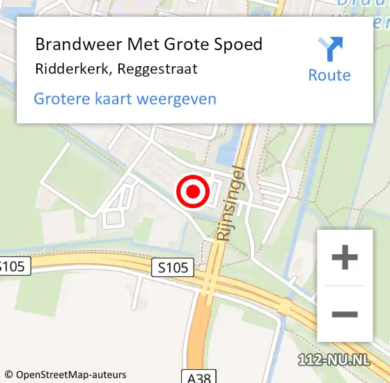 Locatie op kaart van de 112 melding: Brandweer Met Grote Spoed Naar Ridderkerk, Reggestraat op 3 september 2024 02:21