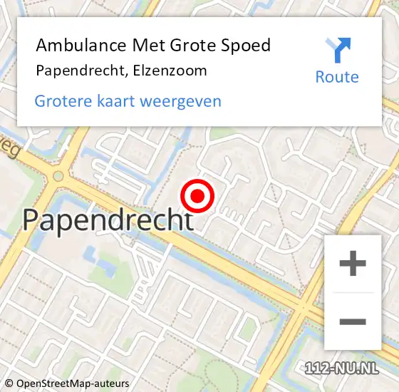 Locatie op kaart van de 112 melding: Ambulance Met Grote Spoed Naar Papendrecht, Elzenzoom op 3 september 2024 03:50