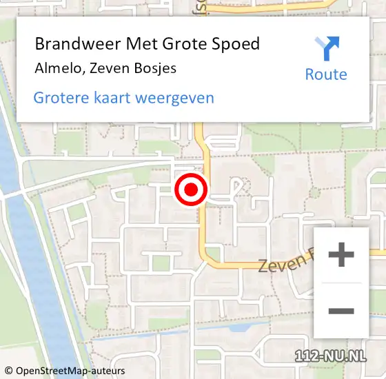 Locatie op kaart van de 112 melding: Brandweer Met Grote Spoed Naar Almelo, Zeven Bosjes op 3 september 2024 03:53