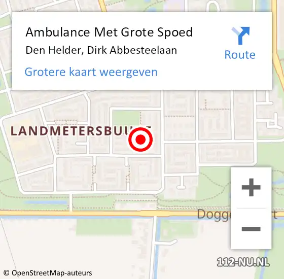 Locatie op kaart van de 112 melding: Ambulance Met Grote Spoed Naar Den Helder, Dirk Abbesteelaan op 3 september 2024 04:53