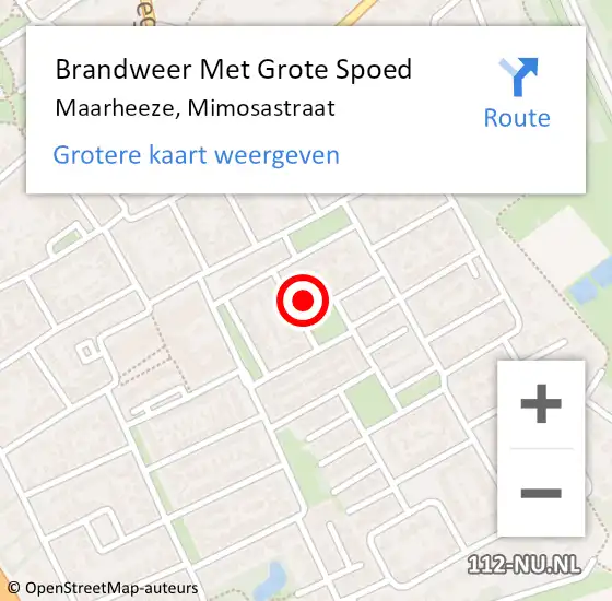 Locatie op kaart van de 112 melding: Brandweer Met Grote Spoed Naar Maarheeze, Mimosastraat op 3 september 2024 05:31