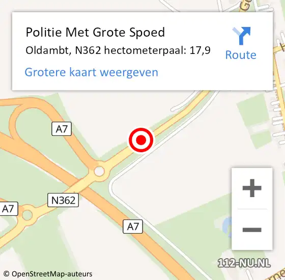 Locatie op kaart van de 112 melding: Politie Met Grote Spoed Naar Oldambt, N362 hectometerpaal: 17,9 op 3 september 2024 06:24