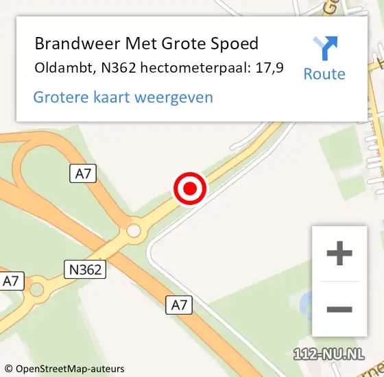 Locatie op kaart van de 112 melding: Brandweer Met Grote Spoed Naar Oldambt, N362 hectometerpaal: 17,9 op 3 september 2024 06:25