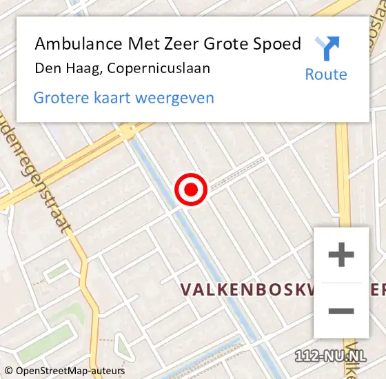 Locatie op kaart van de 112 melding: Ambulance Met Zeer Grote Spoed Naar Den Haag, Copernicuslaan op 3 september 2024 08:16