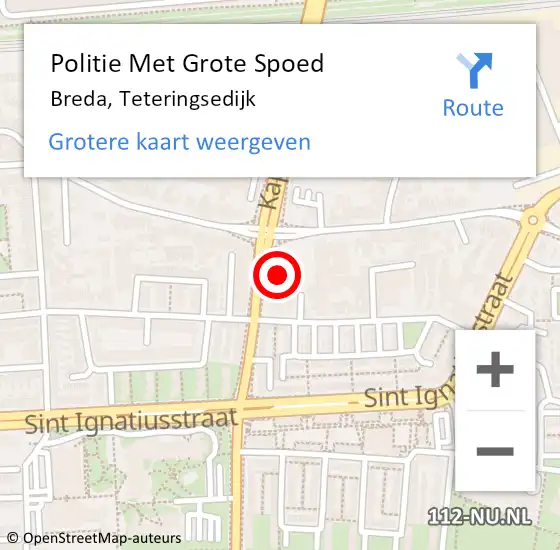 Locatie op kaart van de 112 melding: Politie Met Grote Spoed Naar Breda, Teteringsedijk op 3 september 2024 08:21