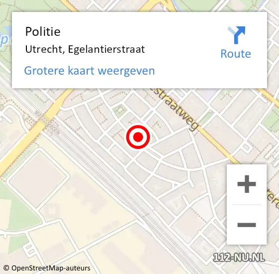 Locatie op kaart van de 112 melding: Politie Utrecht, Egelantierstraat op 3 september 2024 08:27