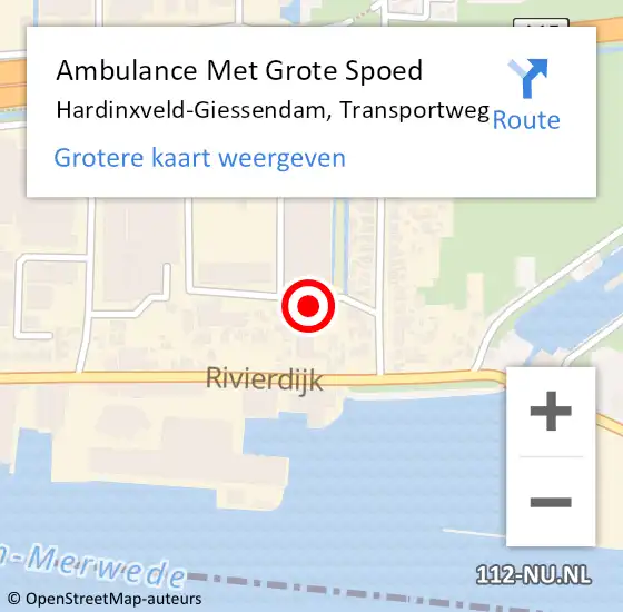 Locatie op kaart van de 112 melding: Ambulance Met Grote Spoed Naar Hardinxveld-Giessendam, Transportweg op 3 september 2024 08:37