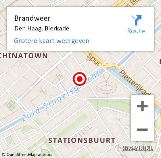 Locatie op kaart van de 112 melding: Brandweer Den Haag, Bierkade op 3 september 2024 09:12