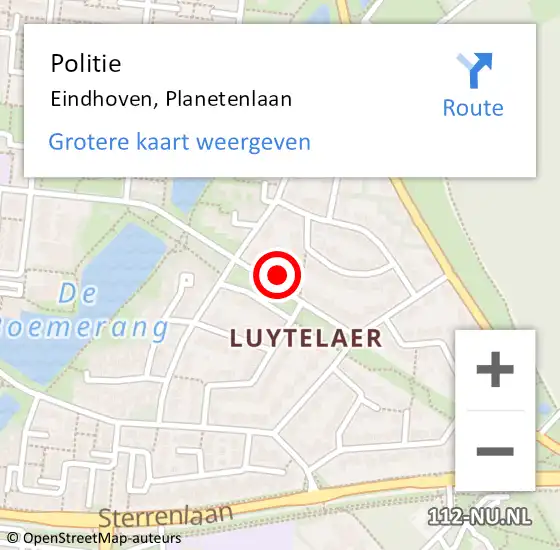 Locatie op kaart van de 112 melding: Politie Eindhoven, Planetenlaan op 3 september 2024 09:39