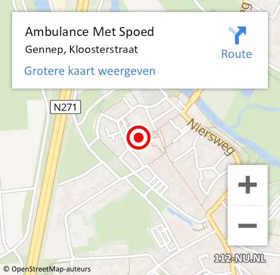 Locatie op kaart van de 112 melding: Ambulance Met Spoed Naar Gennep, Ellen Hoffmannplein op 18 oktober 2014 19:05