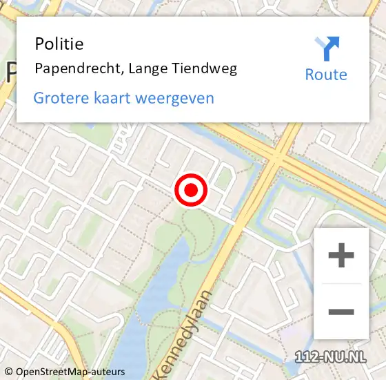 Locatie op kaart van de 112 melding: Politie Papendrecht, Lange Tiendweg op 3 september 2024 09:42