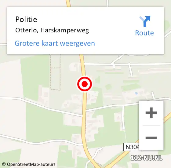 Locatie op kaart van de 112 melding: Politie Otterlo, Harskamperweg op 18 oktober 2013 02:57