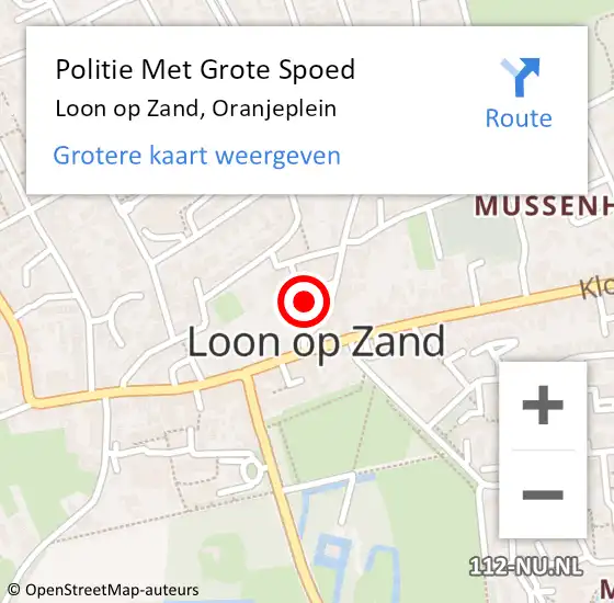 Locatie op kaart van de 112 melding: Politie Met Grote Spoed Naar Loon op Zand, Oranjeplein op 3 september 2024 10:19