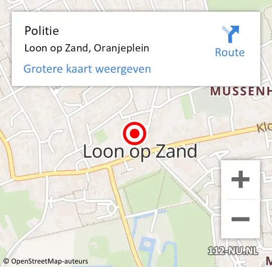 Locatie op kaart van de 112 melding: Politie Loon op Zand, Oranjeplein op 3 september 2024 10:19