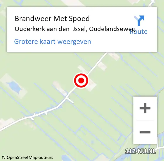 Locatie op kaart van de 112 melding: Brandweer Met Spoed Naar Ouderkerk aan den IJssel, Oudelandseweg op 18 oktober 2014 19:18