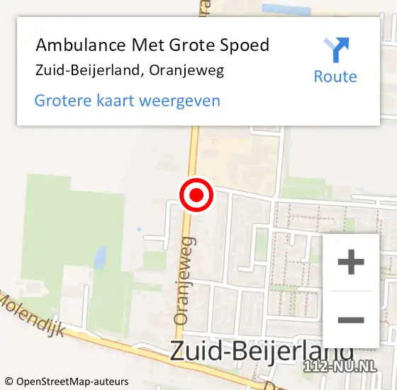 Locatie op kaart van de 112 melding: Ambulance Met Grote Spoed Naar Zuid-Beijerland, Oranjeweg op 3 september 2024 10:33