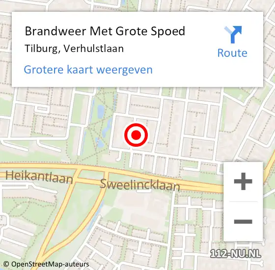 Locatie op kaart van de 112 melding: Brandweer Met Grote Spoed Naar Tilburg, Verhulstlaan op 3 september 2024 10:36