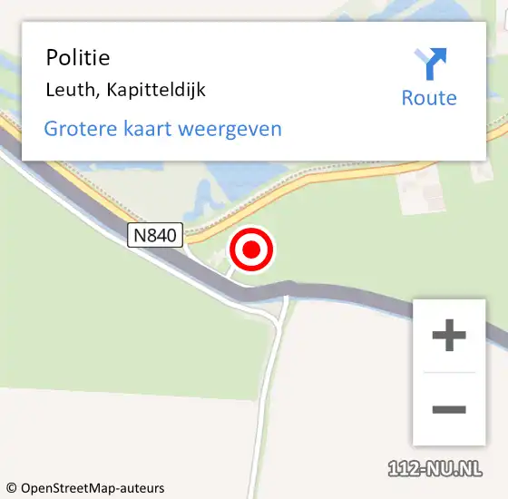 Locatie op kaart van de 112 melding: Politie Leuth, Kapitteldijk op 3 september 2024 10:37