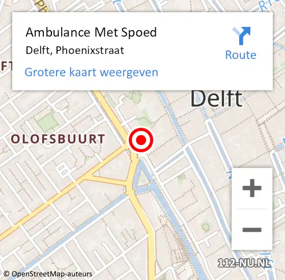 Locatie op kaart van de 112 melding: Ambulance Met Spoed Naar Delft, Phoenixstraat op 3 september 2024 10:50