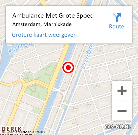 Locatie op kaart van de 112 melding: Ambulance Met Grote Spoed Naar Amsterdam, Marnixkade op 3 september 2024 10:56