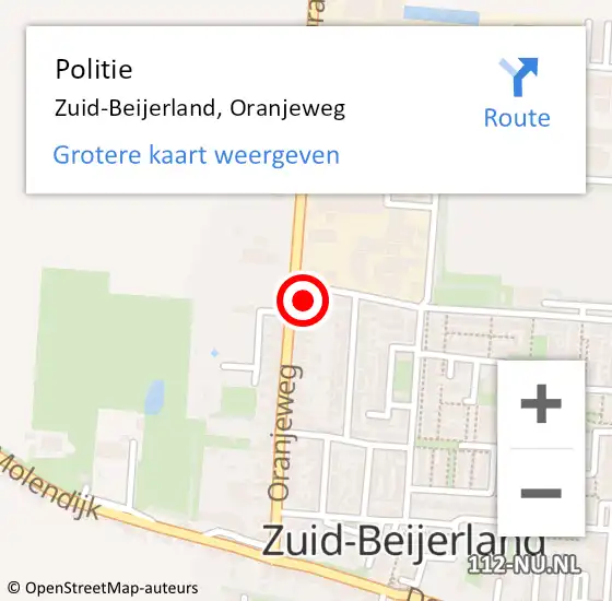 Locatie op kaart van de 112 melding: Politie Zuid-Beijerland, Oranjeweg op 3 september 2024 11:06