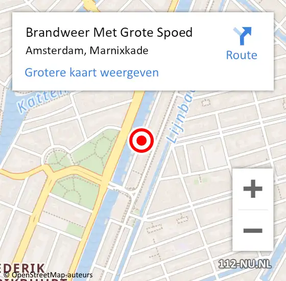 Locatie op kaart van de 112 melding: Brandweer Met Grote Spoed Naar Amsterdam, Marnixkade op 3 september 2024 11:09