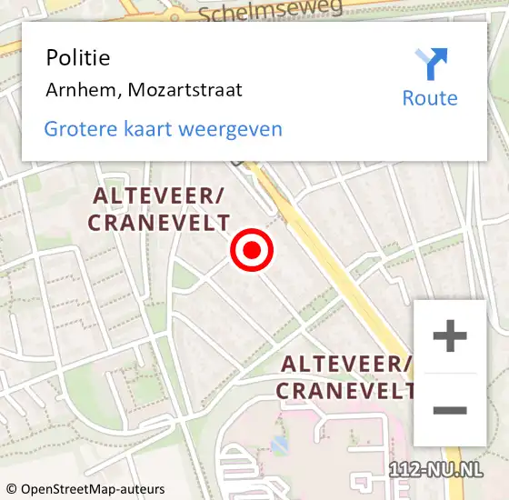 Locatie op kaart van de 112 melding: Politie Arnhem, Mozartstraat op 3 september 2024 11:10