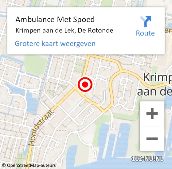 Locatie op kaart van de 112 melding: Ambulance Met Spoed Naar Krimpen aan de Lek, De Rotonde op 3 september 2024 11:23