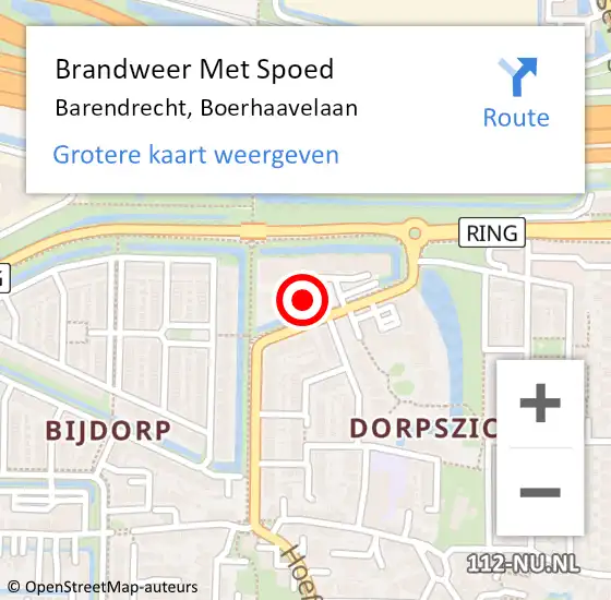 Locatie op kaart van de 112 melding: Brandweer Met Spoed Naar Barendrecht, Boerhaavelaan op 3 september 2024 11:38