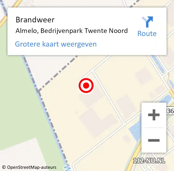 Locatie op kaart van de 112 melding: Brandweer Almelo, Bedrijvenpark Twente Noord op 3 september 2024 11:50