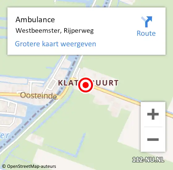 Locatie op kaart van de 112 melding: Ambulance Westbeemster, Rijperweg op 3 september 2024 12:01