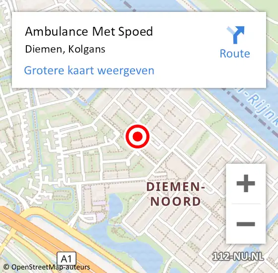 Locatie op kaart van de 112 melding: Ambulance Met Spoed Naar Diemen, Kolgans op 3 september 2024 12:03